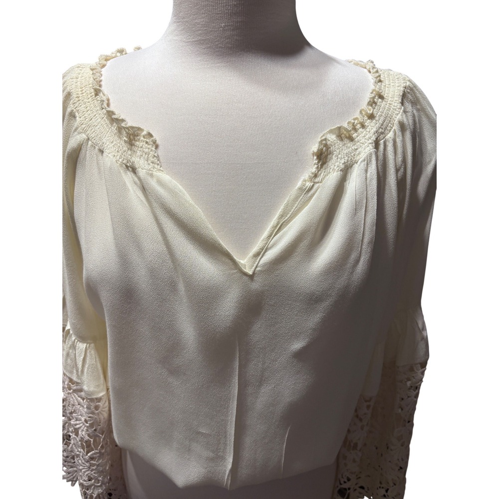 Vintage Colleen Lopez Blouse Womens Large Cream Crochet Bell Sleeve Boho Top - Picture 6 of 8
